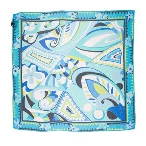 Saks Fifth Avenue 100% Silk Scarf 35”x33.25” hand rolled edge blue